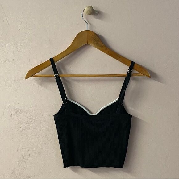 Say What Black Ribbed White Trim Crop Top - Picture 10 of 11